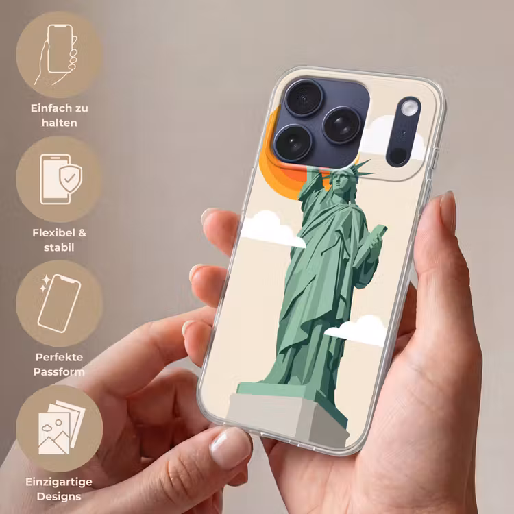 Vrijheidsbeeld - New York - Zon - Modern Telefoonhoesje iPhone 17 Pro klein -sfeer3_DE