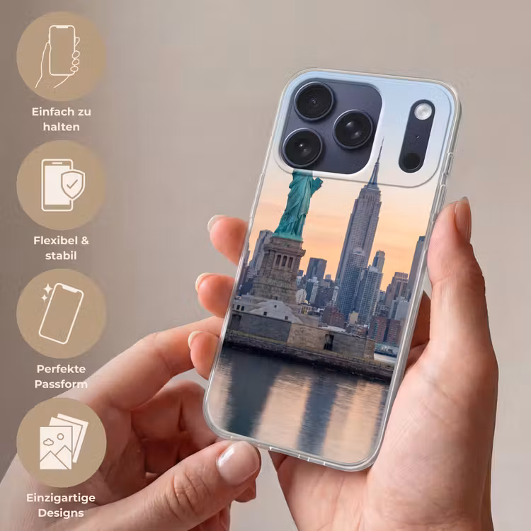 Vrijheidsbeeld - New York - Zonsopgang - Stad - Architectuur Telefoonhoesje iPhone 17 Pro klein -sfeer3_DE