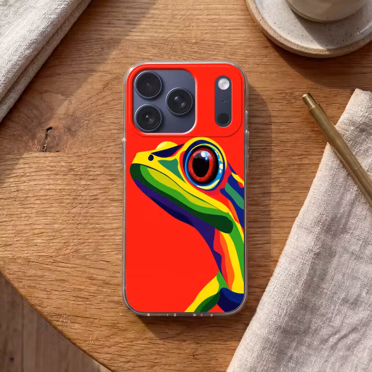 Kikker - Kleurrijk - Strepen - Ogen Telefoonhoesje iPhone 17 Pro klein -sfeer1