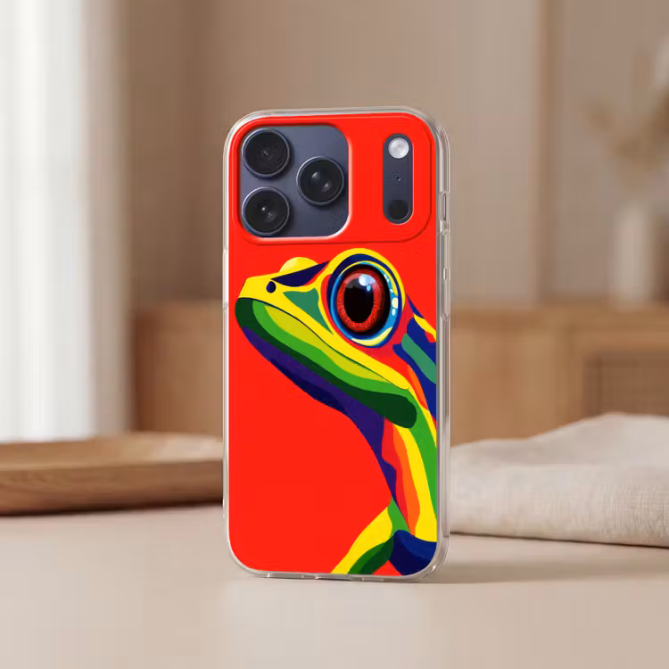 Kikker - Kleurrijk - Strepen - Ogen Telefoonhoesje iPhone 17 Pro klein -sfeer2
