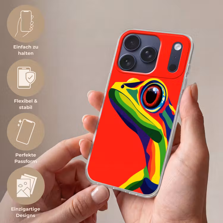 Kikker - Kleurrijk - Strepen - Ogen Telefoonhoesje iPhone 17 Pro klein -sfeer3_DE