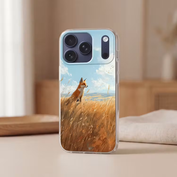 Vos - Gras - Wolken - Oranje Telefoonhoesje iPhone 17 Pro klein -sfeer2
