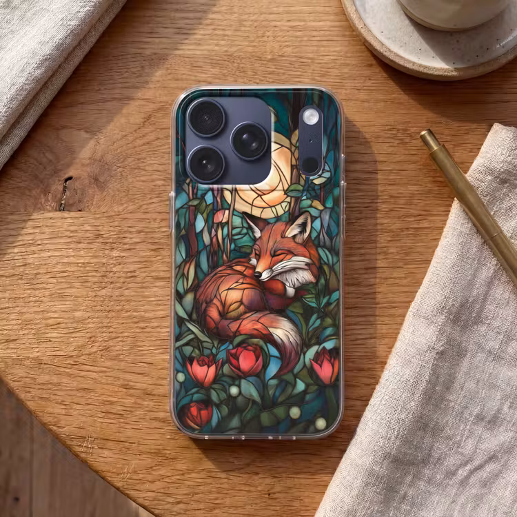 Vos - Mozaïek - Bos - Maan Telefoonhoesje iPhone 17 Pro klein -sfeer1