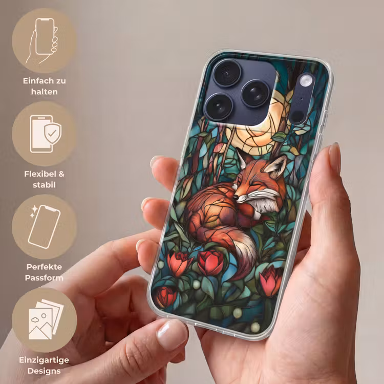 Vos - Mozaïek - Bos - Maan Telefoonhoesje iPhone 17 Pro klein -sfeer3_DE