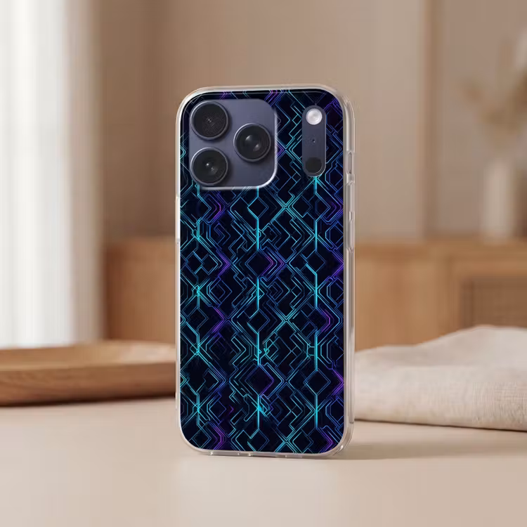 Gaming - Ruitvormen - Abstract - Neon - Paars Telefoonhoesje iPhone 17 Pro klein -sfeer2