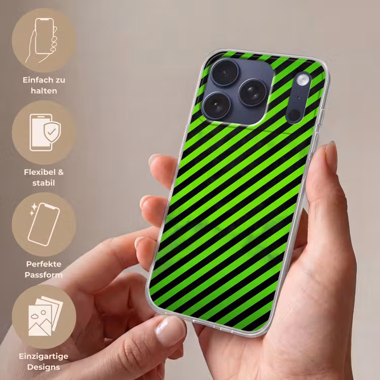 Gaming - Strepen - Schuin - Groen Telefoonhoesje iPhone 17 Pro klein -sfeer3_DE