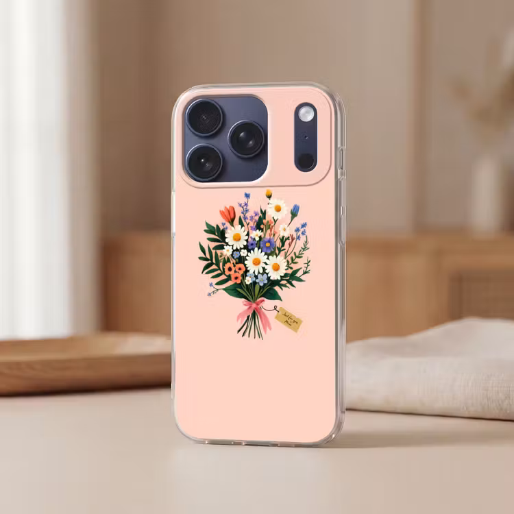 Margrieten - Boeket - Strikje - Roze Telefoonhoesje iPhone 17 Pro klein -sfeer2