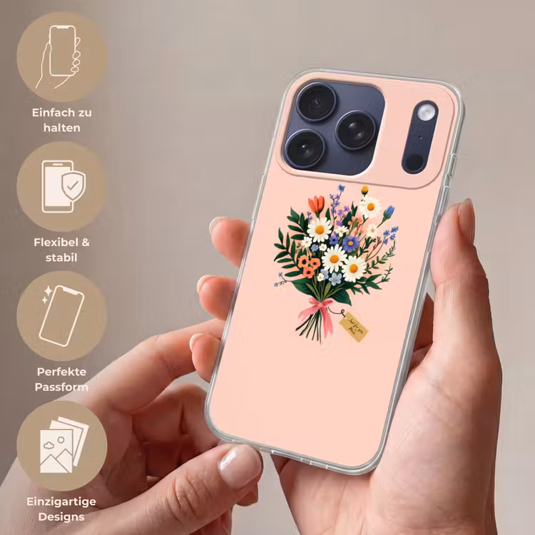 Margrieten - Boeket - Strikje - Roze Telefoonhoesje iPhone 17 Pro klein -sfeer3_DE