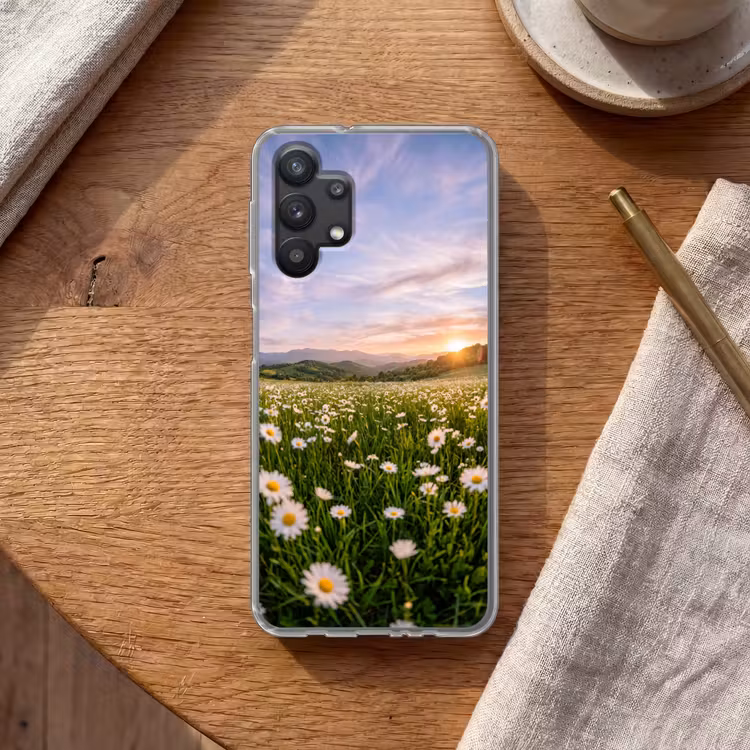 Madelief - Veld - Heuvels - Groen Telefoonhoesje Samsung Galaxy A32 5G klein -sfeer1