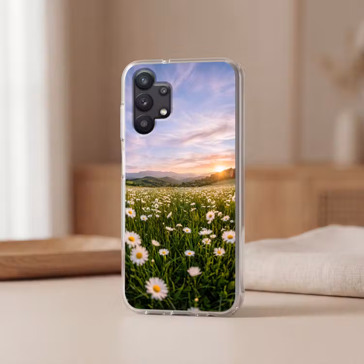 Madelief - Veld - Heuvels - Groen Telefoonhoesje Samsung Galaxy A32 5G klein -sfeer2