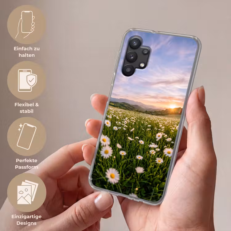 Madelief - Veld - Heuvels - Groen Telefoonhoesje Samsung Galaxy A32 5G klein -sfeer3_DE