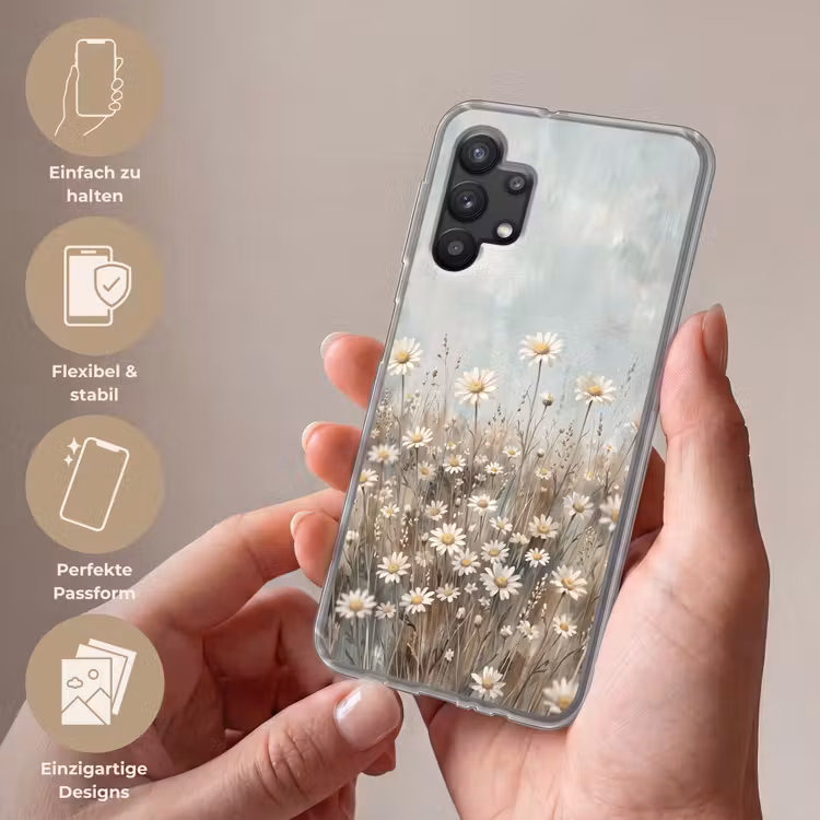 Madelief - Illustratie - Wit Telefoonhoesje Samsung Galaxy A32 5G klein -sfeer3_DE