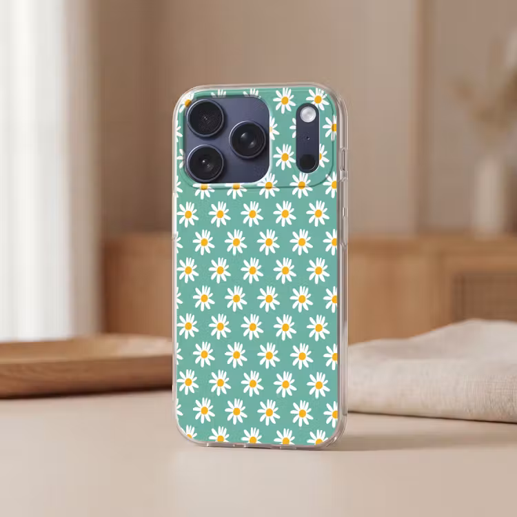 Madeliefjes - Patroon - Groen - Bloemen Telefoonhoesje iPhone 17 Pro klein -sfeer2