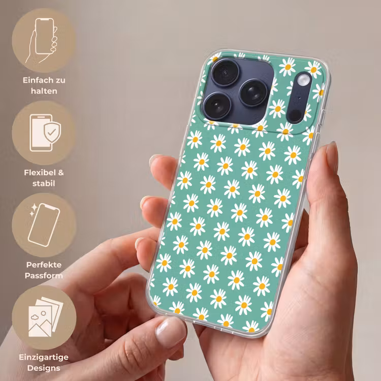 Madeliefjes - Patroon - Groen - Bloemen Telefoonhoesje iPhone 17 Pro klein -sfeer3_DE