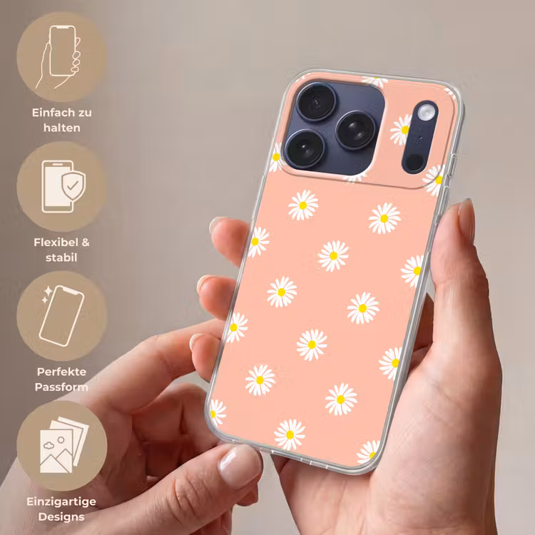 Madeliefjes - Pastel - Wit - Roze - Bloemen print Telefoonhoesje iPhone 17 Pro klein -sfeer3_DE