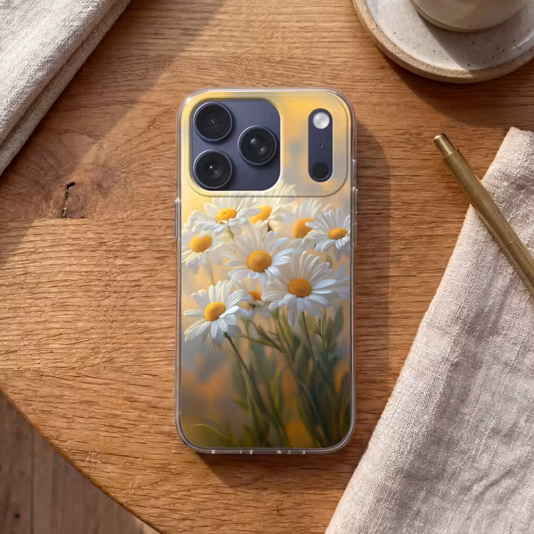 Madeliefjes - Wit - Zonlicht Telefoonhoesje iPhone 17 Pro klein -sfeer1