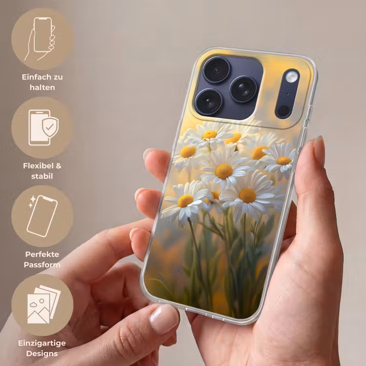 Madeliefjes - Wit - Zonlicht Telefoonhoesje iPhone 17 Pro klein -sfeer3_DE