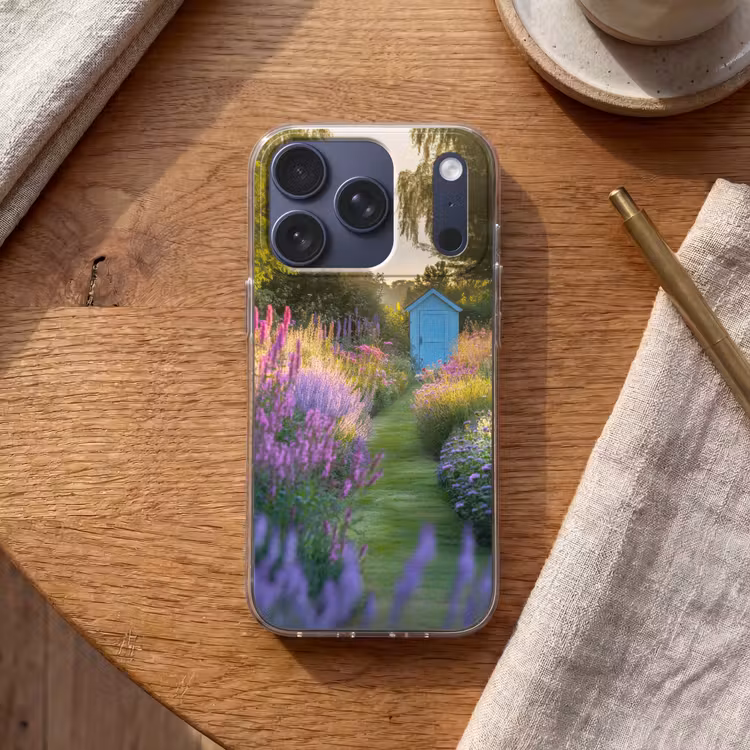 Tuinhuisje - Blauw - Bloemen Telefoonhoesje iPhone 17 Pro klein -sfeer1