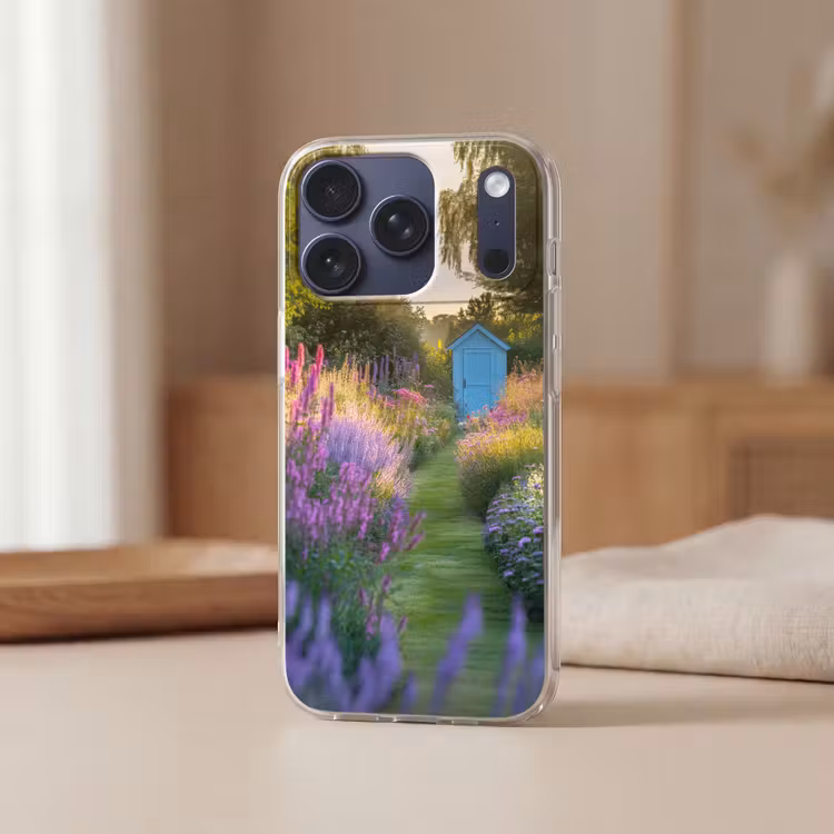 Tuinhuisje - Blauw - Bloemen Telefoonhoesje iPhone 17 Pro klein -sfeer2