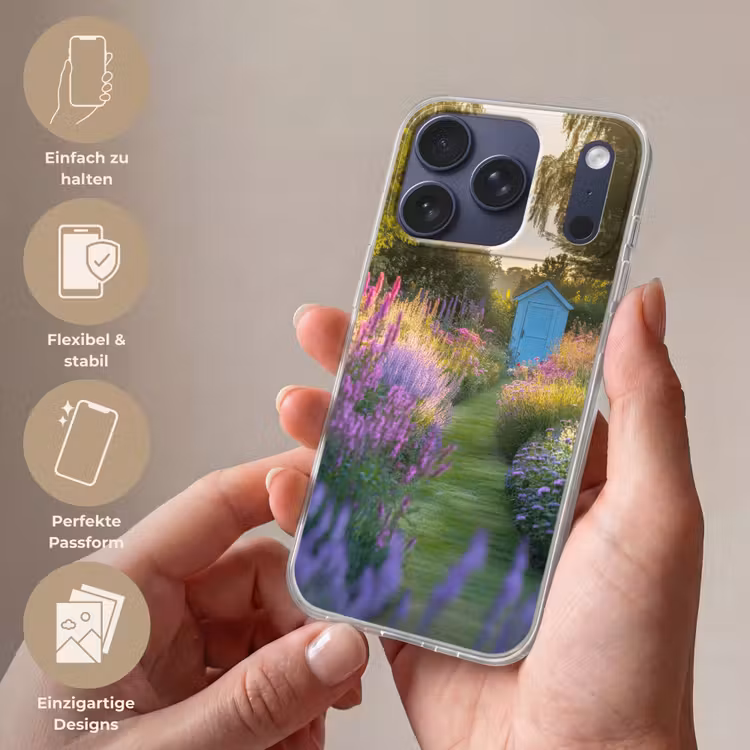 Tuinhuisje - Blauw - Bloemen Telefoonhoesje iPhone 17 Pro klein -sfeer3_DE
