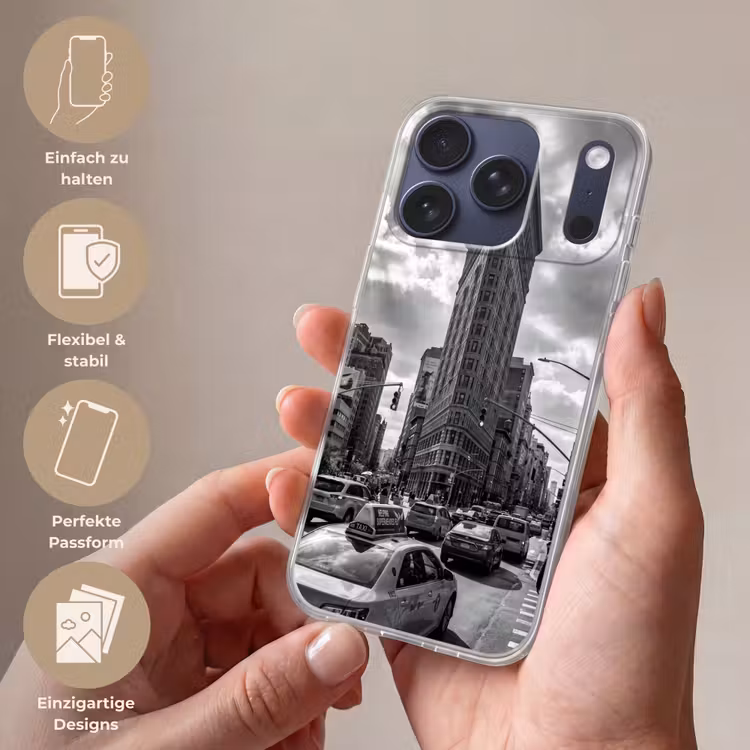 Gebouw - Hoogbouw - Stad - Architectuur - Zwart-wit Telefoonhoesje iPhone 17 Pro klein -sfeer3_DE