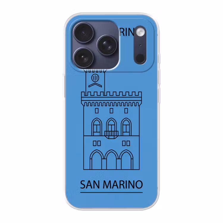 Gebouw - San Marino - Architectuur - Lijntekening - Blauw Telefoonhoesje iPhone 17 Pro klein -3d