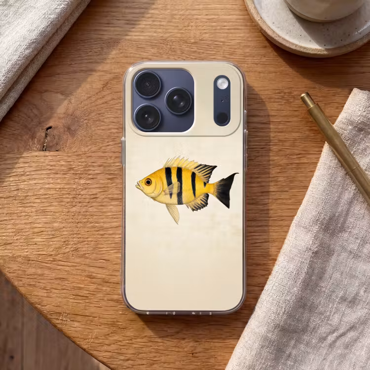 Geel - Vis - Strepen - Tropisch Telefoonhoesje iPhone 17 Pro klein -sfeer1