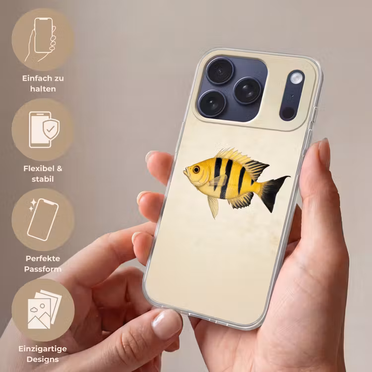 Geel - Vis - Strepen - Tropisch Telefoonhoesje iPhone 17 Pro klein -sfeer3_DE