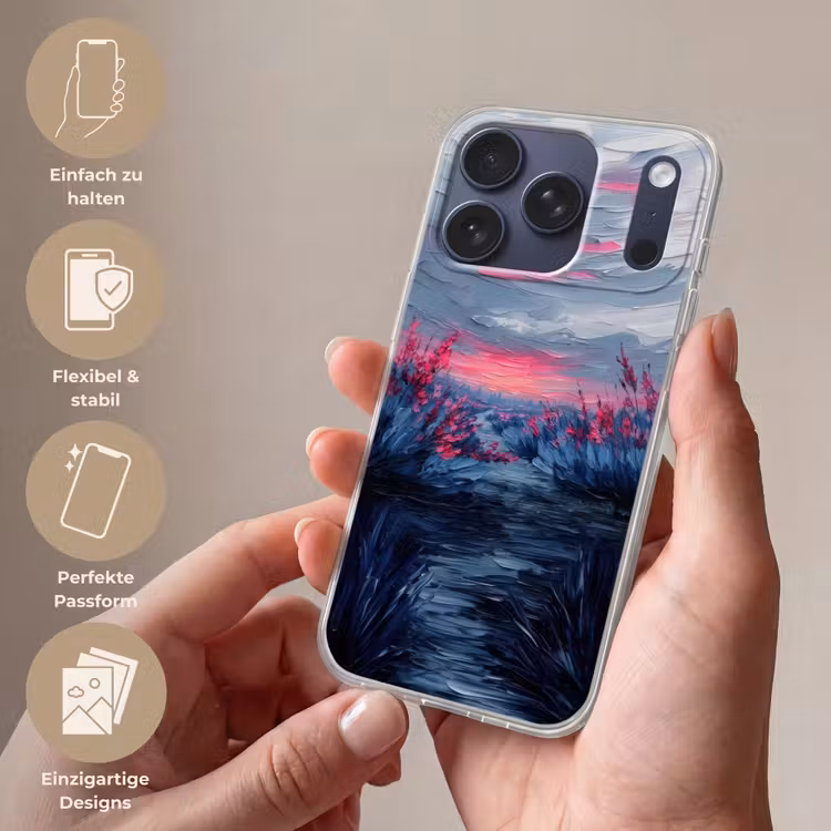 Schilderij - Zonsondergang - Bloemen - Rivier Telefoonhoesje iPhone 17 Pro klein -sfeer3_DE