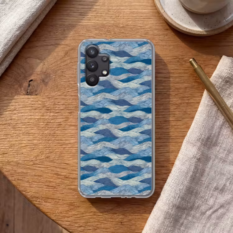 Getekend - Blauw - Wit - Golvend - Streepjes Telefoonhoesje Samsung Galaxy A32 5G klein 346 -sfeer1