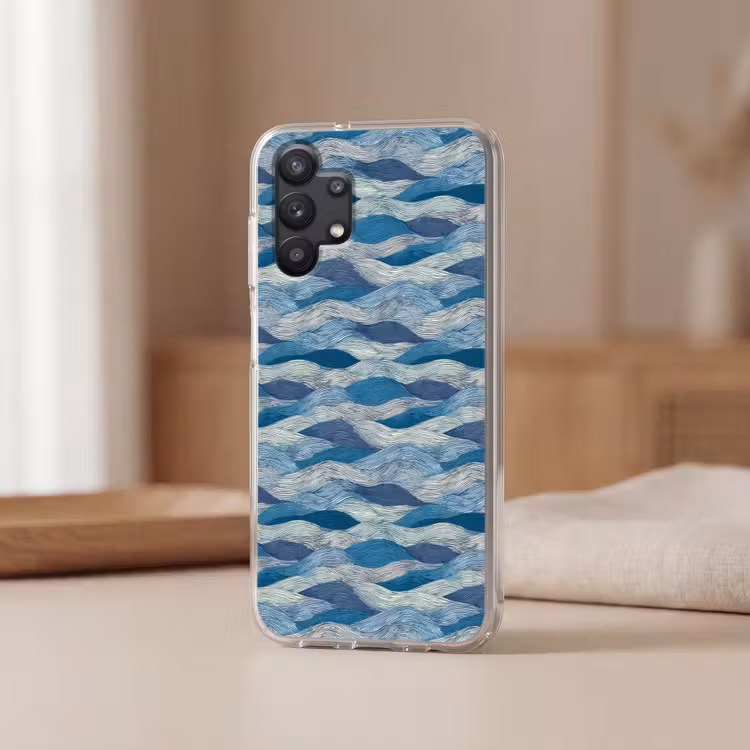 Getekend - Blauw - Wit - Golvend - Streepjes Telefoonhoesje Samsung Galaxy A32 5G klein 346 -sfeer2