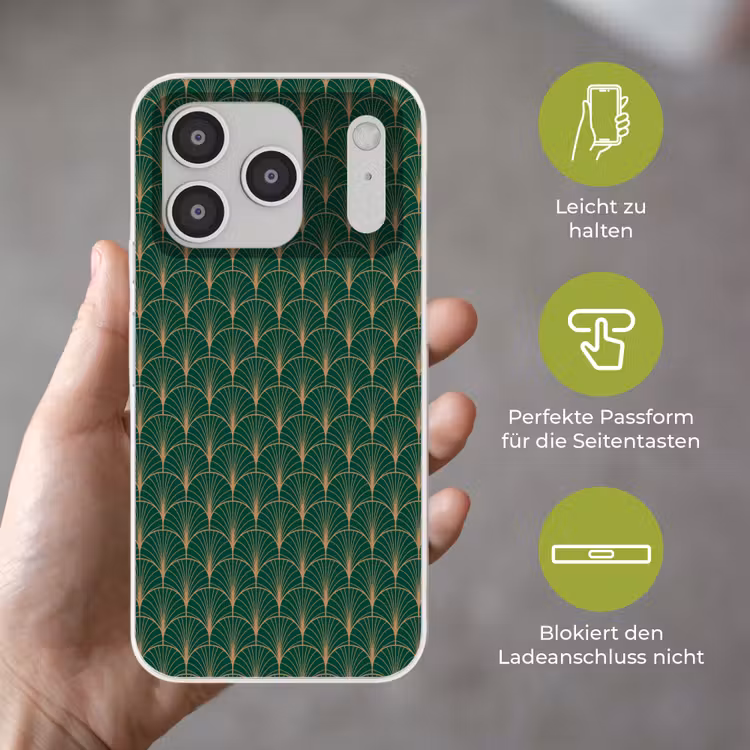 Patroon - Groen - Goud - Symmetrisch Telefoonhoesje iPhone 17 Pro klein 878 -sfeer3_DE