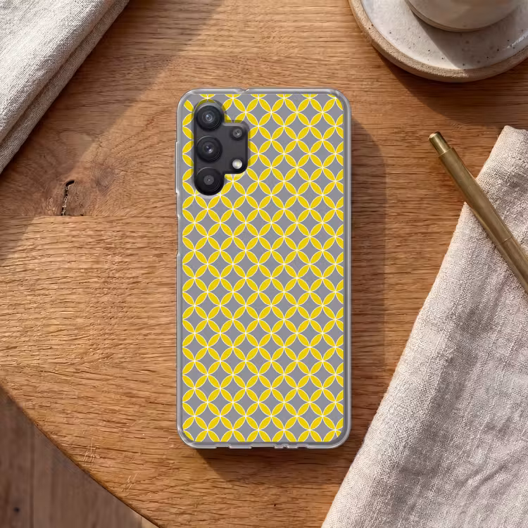Geometrisch - Cirkels - Modern - Grijs - Geel Telefoonhoesje Samsung Galaxy A32 5G klein 346 -sfeer1