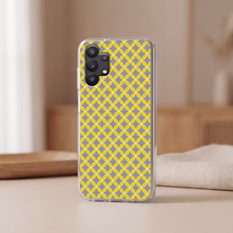 Geometrisch - Cirkels - Modern - Grijs - Geel Telefoonhoesje Samsung Galaxy A32 5G klein 346 -sfeer2