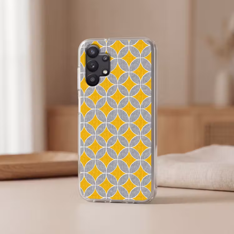Geometrisch - Cirkels - Textuur - Grijs - Geel Telefoonhoesje Samsung Galaxy A32 5G klein 346 -sfeer2
