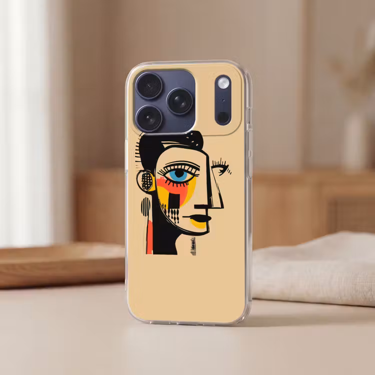 Geometrisch - Felle kleuren - Kubistische stijl Telefoonhoesje iPhone 17 Pro klein -sfeer2