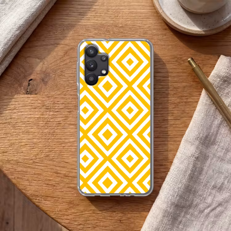 Geometrisch - Lijnen - Modern - Geel - Wit Telefoonhoesje Samsung Galaxy A32 5G klein 346 -sfeer1