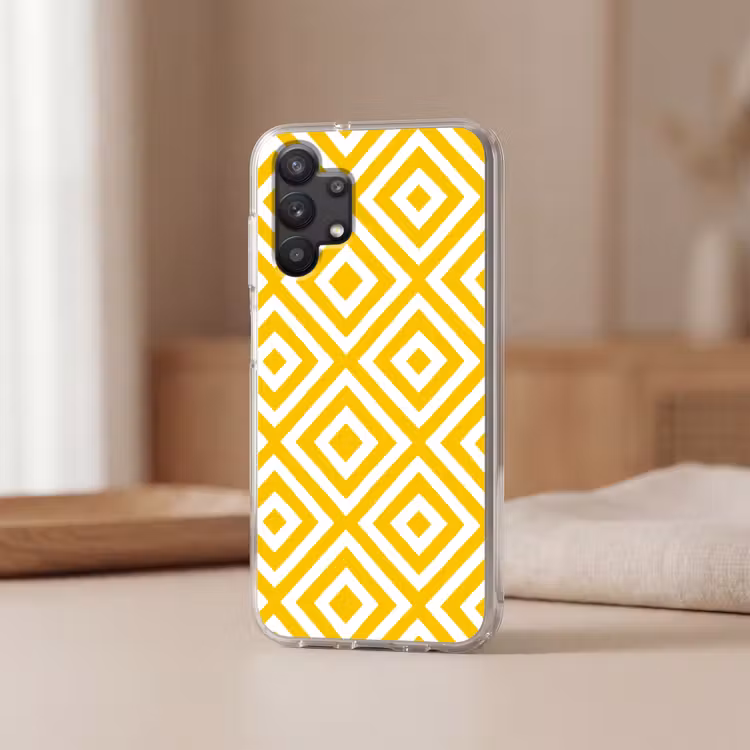 Geometrisch - Lijnen - Modern - Geel - Wit Telefoonhoesje Samsung Galaxy A32 5G klein 346 -sfeer2