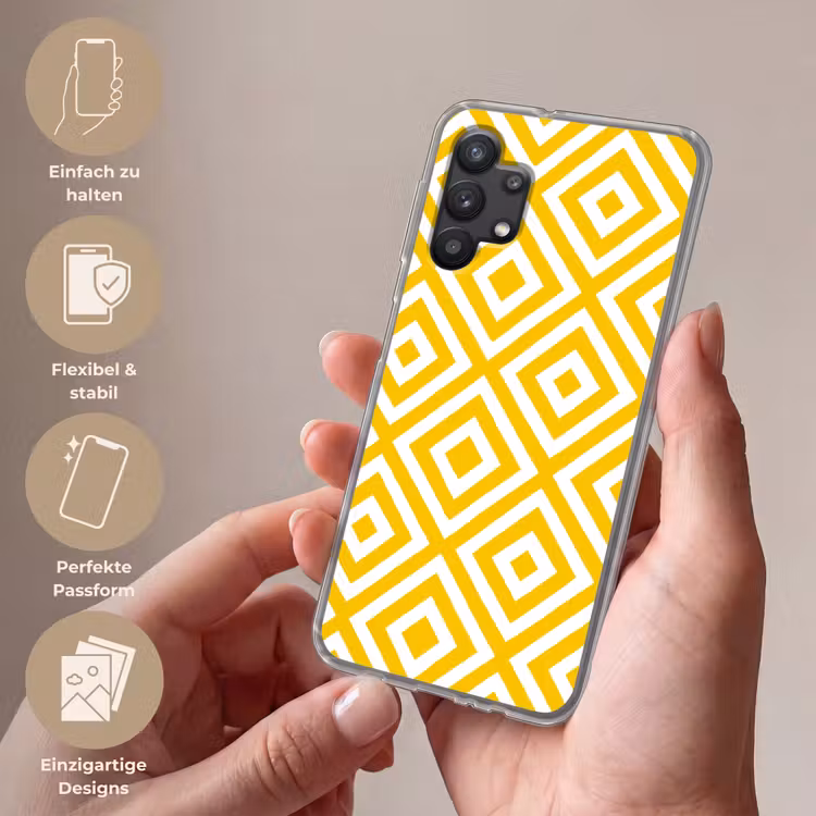 Geometrisch - Lijnen - Modern - Geel - Wit Telefoonhoesje Samsung Galaxy A32 5G klein 346 -sfeer3_DE