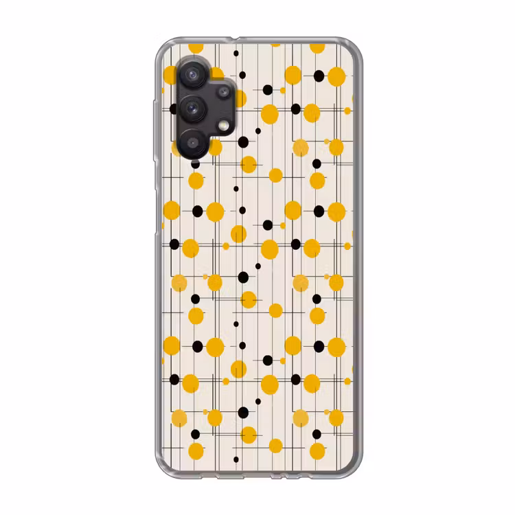 Geometrisch - Retro - Lijnen - Okergeel - Zwart Telefoonhoesje Samsung Galaxy A32 5G klein 346 -3d