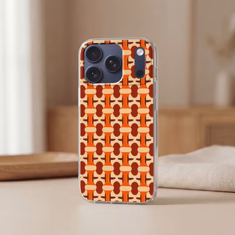 Geometrisch - Retro - Oranje Telefoonhoesje iPhone 17 Pro klein 878 -sfeer2