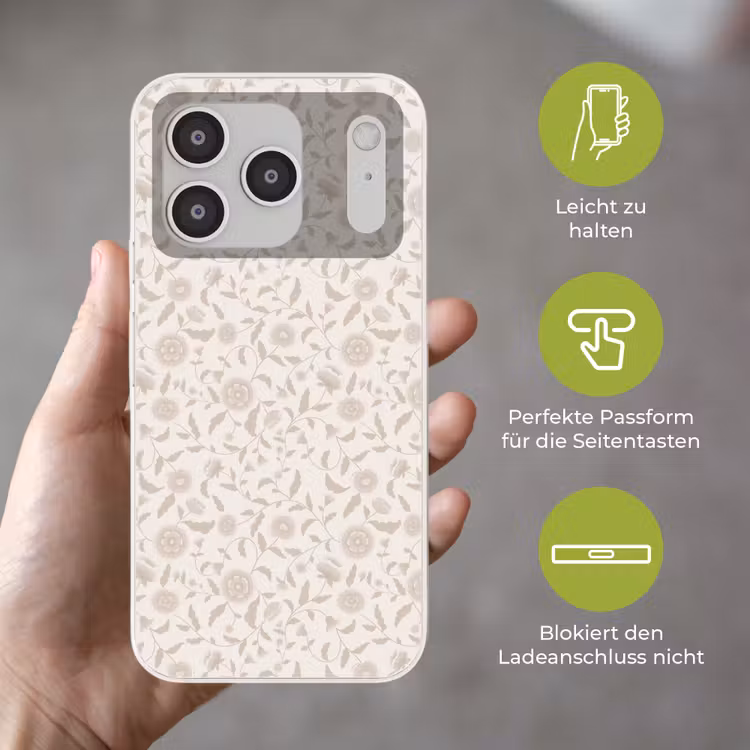 Sierlijk - Bloemen - Beige Telefoonhoesje iPhone 17 Pro klein 878 -sfeer3_DE