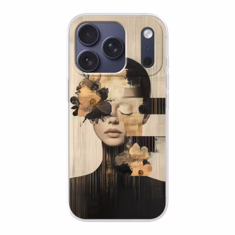 Gezicht - Bloemen - Zwart - Vrouw Telefoonhoesje iPhone 17 Pro klein -3d