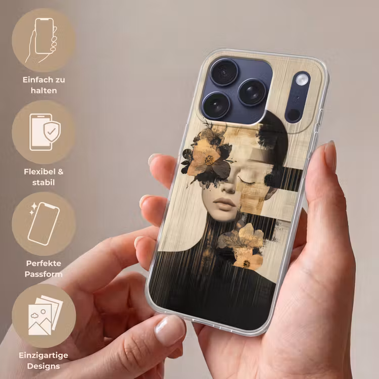 Gezicht - Bloemen - Zwart - Vrouw Telefoonhoesje iPhone 17 Pro klein -sfeer3_DE