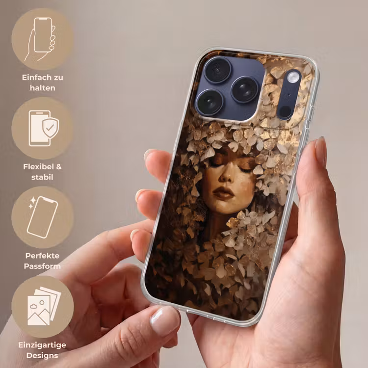 Gezicht - Vrouwe - Bladeren - Penseelstreken Telefoonhoesje iPhone 17 Pro klein -sfeer3_DE