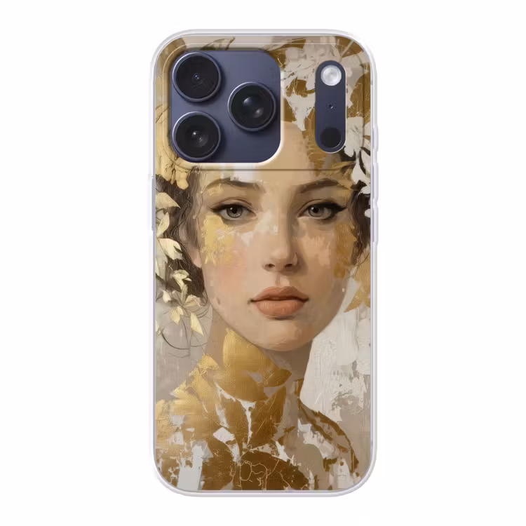 Gezicht - Vrouw - Bladeren - Goud Telefoonhoesje iPhone 17 Pro klein -3d