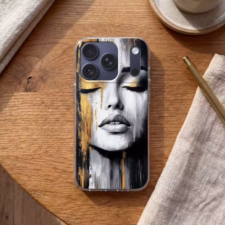 Gezicht - Vrouw - Penseelstreken - Abstract Telefoonhoesje iPhone 17 Pro klein -sfeer1