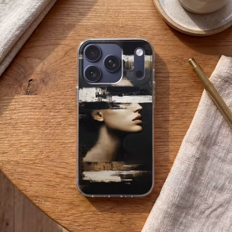 Gezicht - Vrouw - Zwart - Abstract Telefoonhoesje iPhone 17 Pro klein -sfeer1