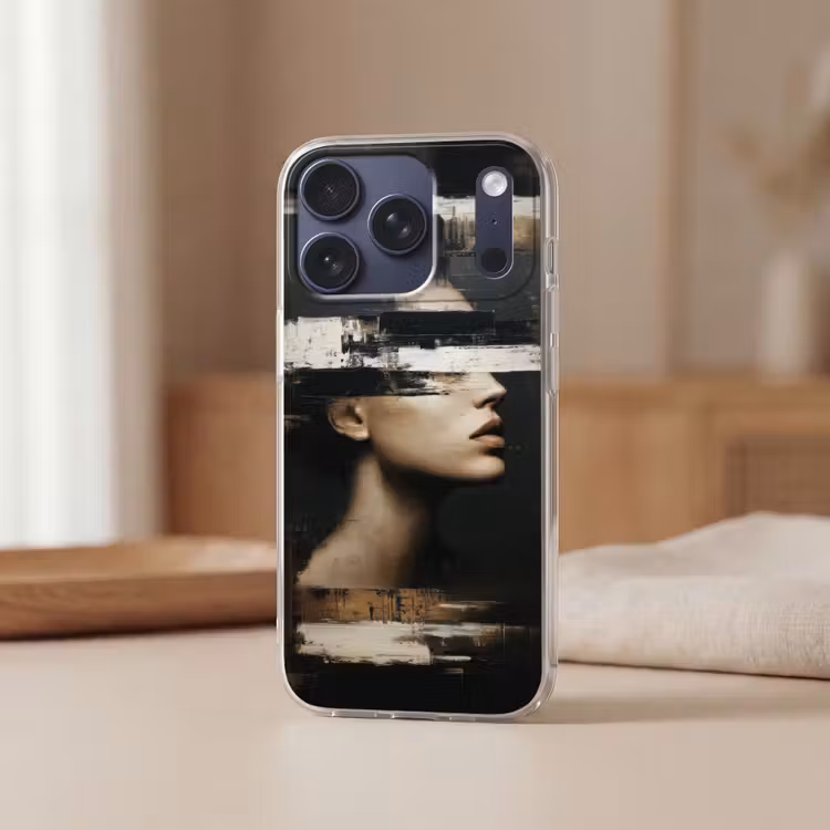 Gezicht - Vrouw - Zwart - Abstract Telefoonhoesje iPhone 17 Pro klein -sfeer2
