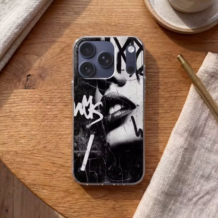 Gezicht - Mond - Graffiti - Zwart Telefoonhoesje iPhone 17 Pro klein -sfeer1